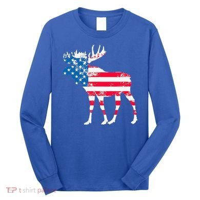 American Flag Moose Patriotic Moose Long Sleeve Shirt