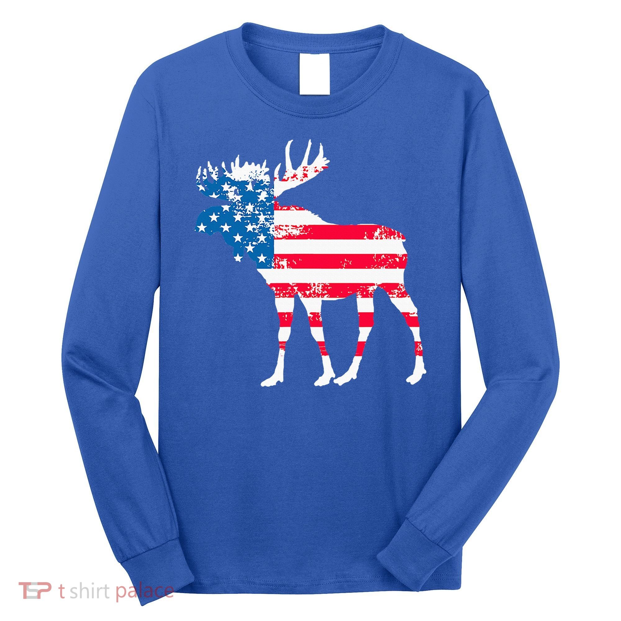 American Flag Moose Patriotic Moose Long Sleeve Shirt
