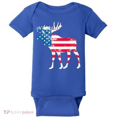 American Flag Moose Patriotic Moose Baby Bodysuit