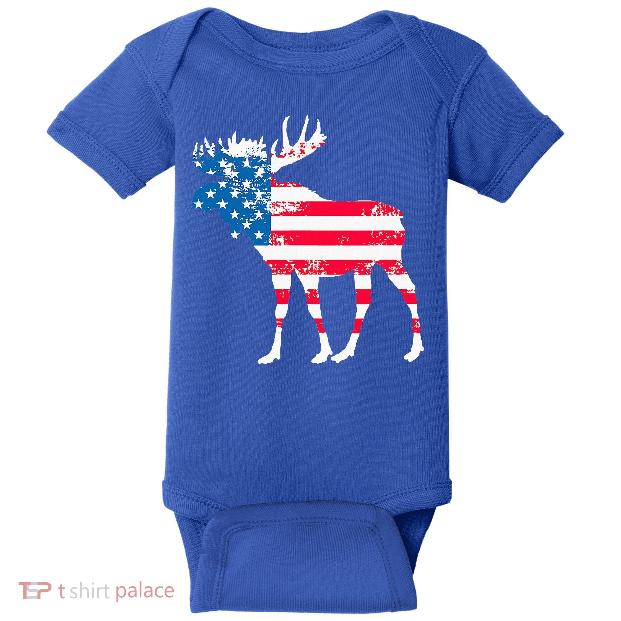 American Flag Moose Patriotic Moose Baby Bodysuit