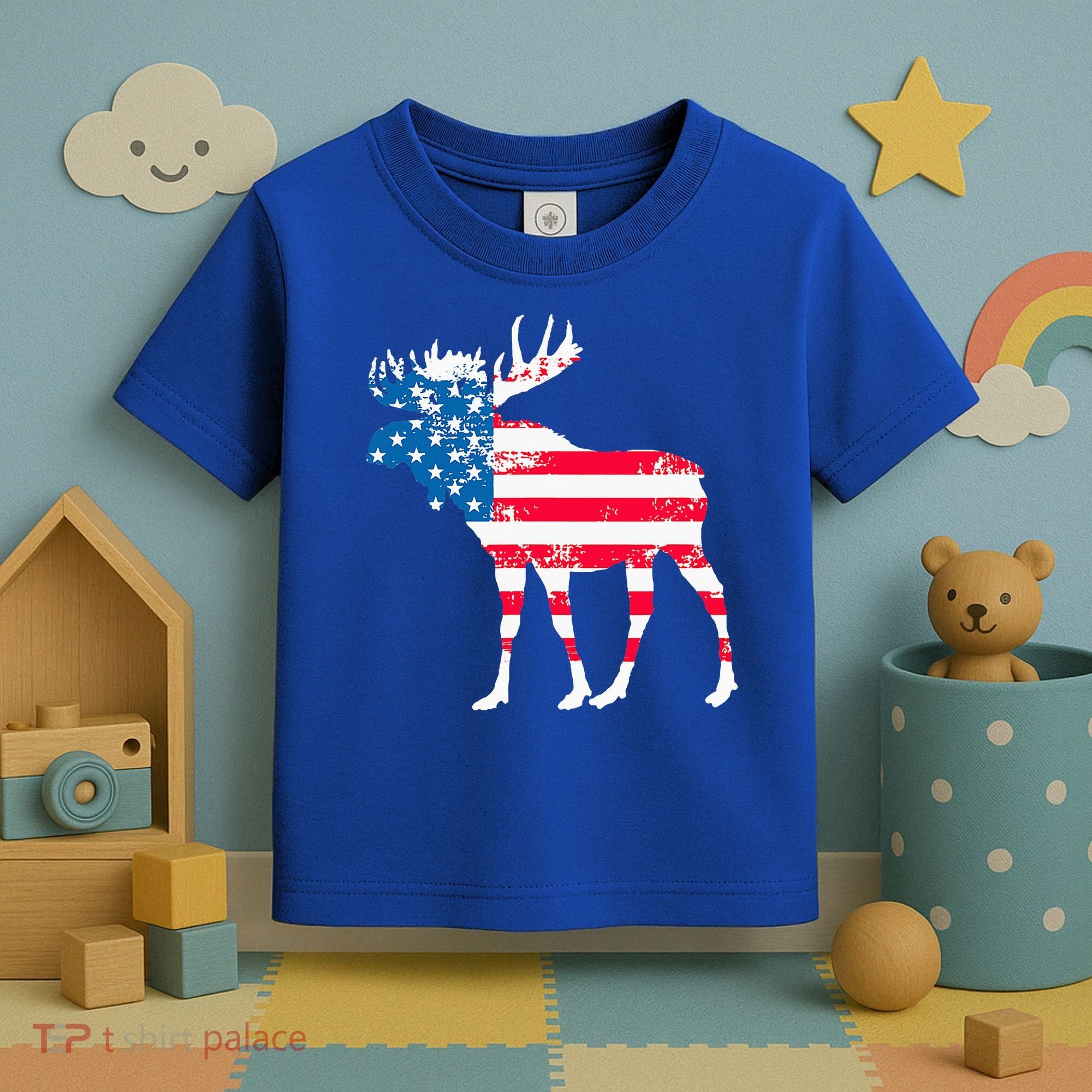 American Flag Moose Patriotic Moose Toddler T-Shirt