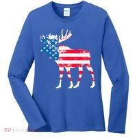 American Flag Moose Patriotic Moose Women's Long Sleeve Shirt thumb 0