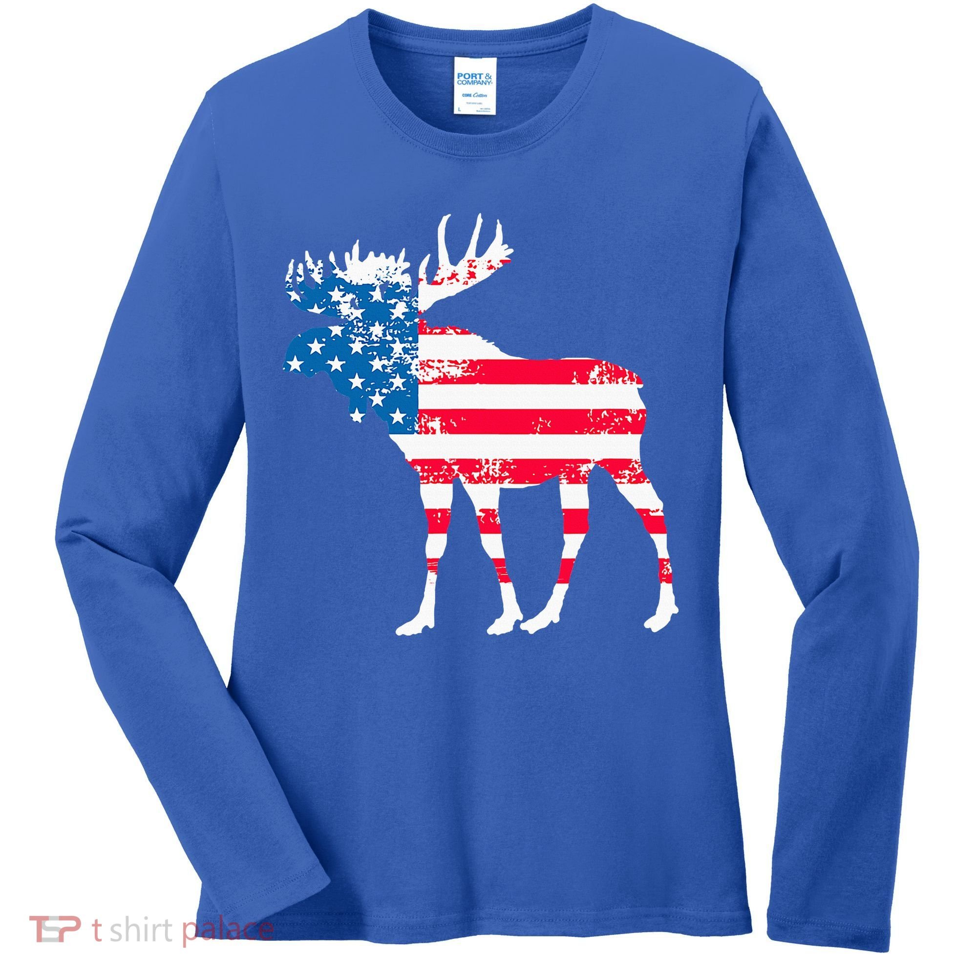 American Flag Moose Patriotic Moose Women's Long Sleeve Shirt