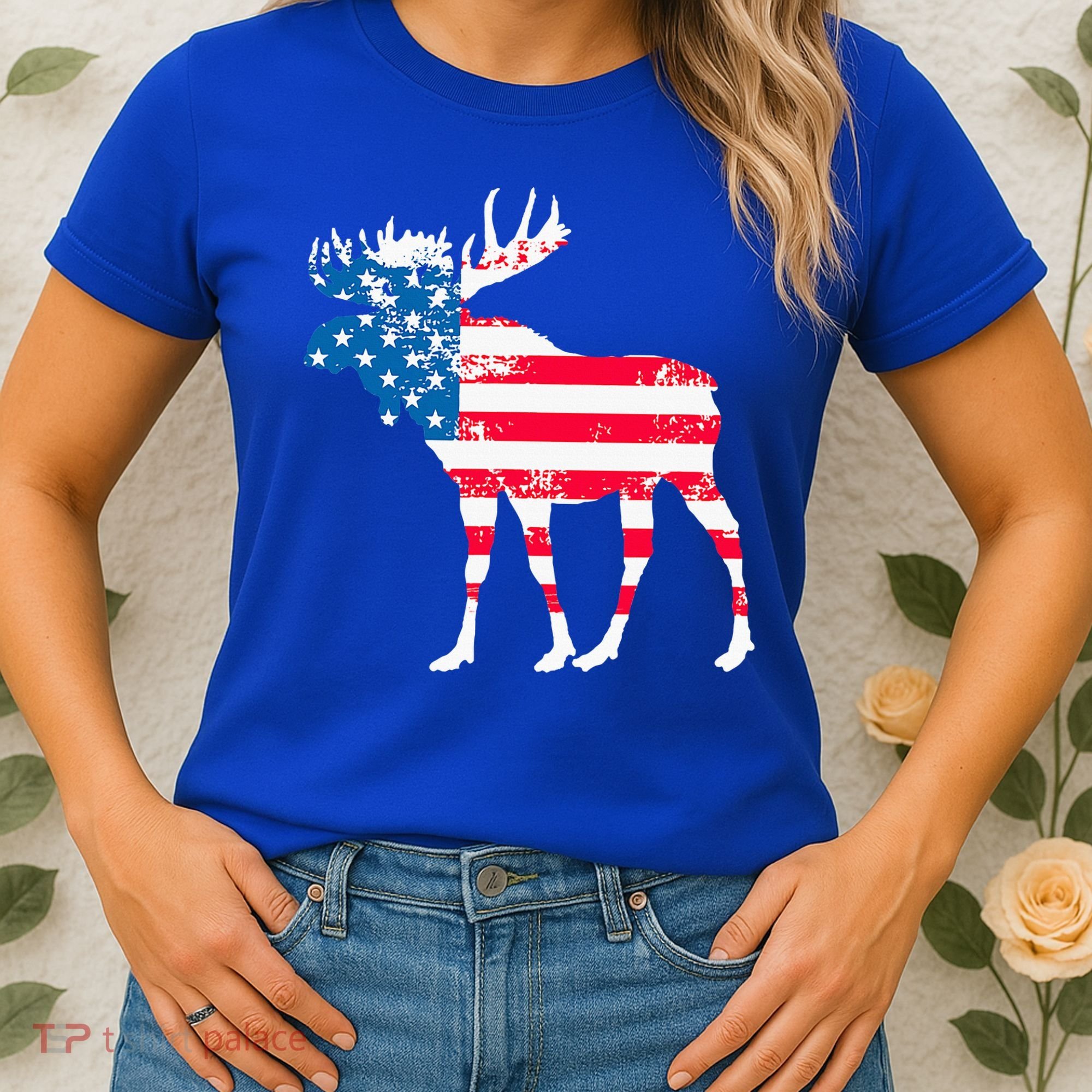American Flag Moose Patriotic Moose Women's T-Shirt
