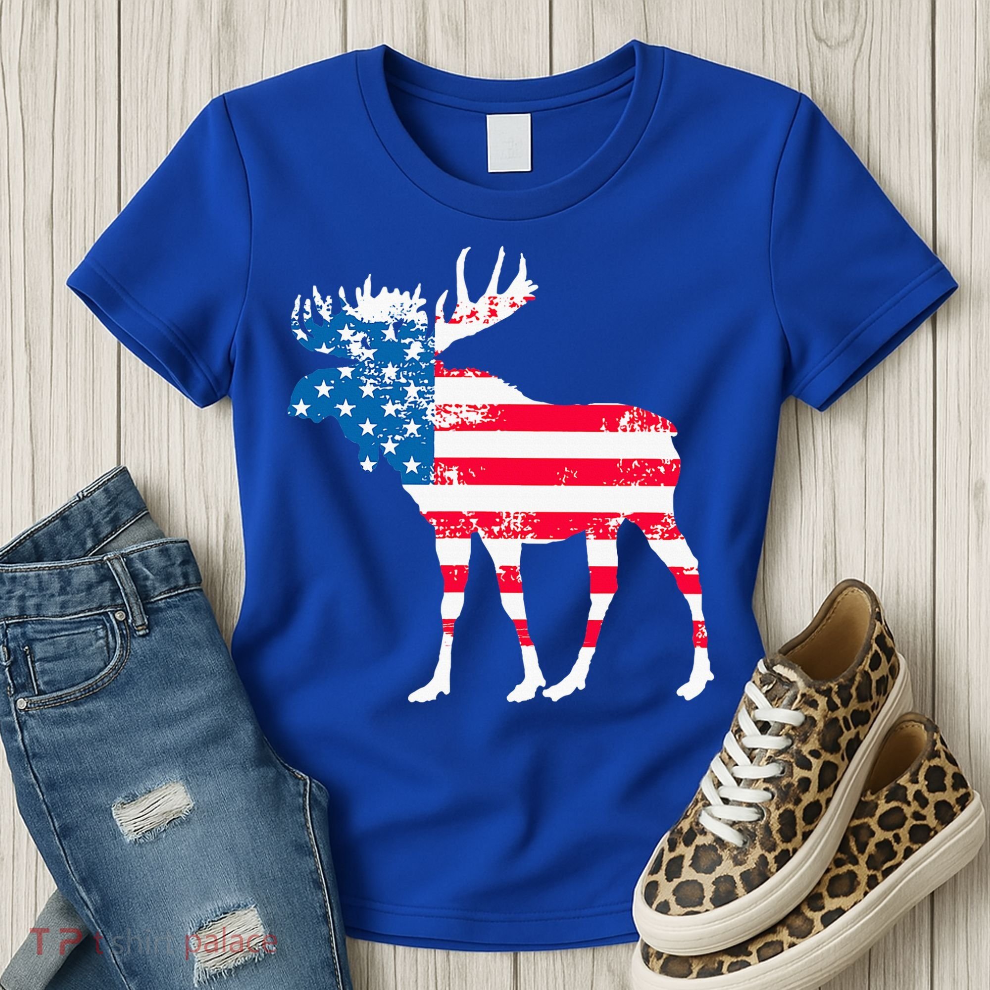 American Flag Moose Patriotic Moose Women's T-Shirt