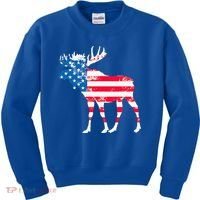 American Flag Moose Patriotic Moose Kids Sweatshirt thumb 0
