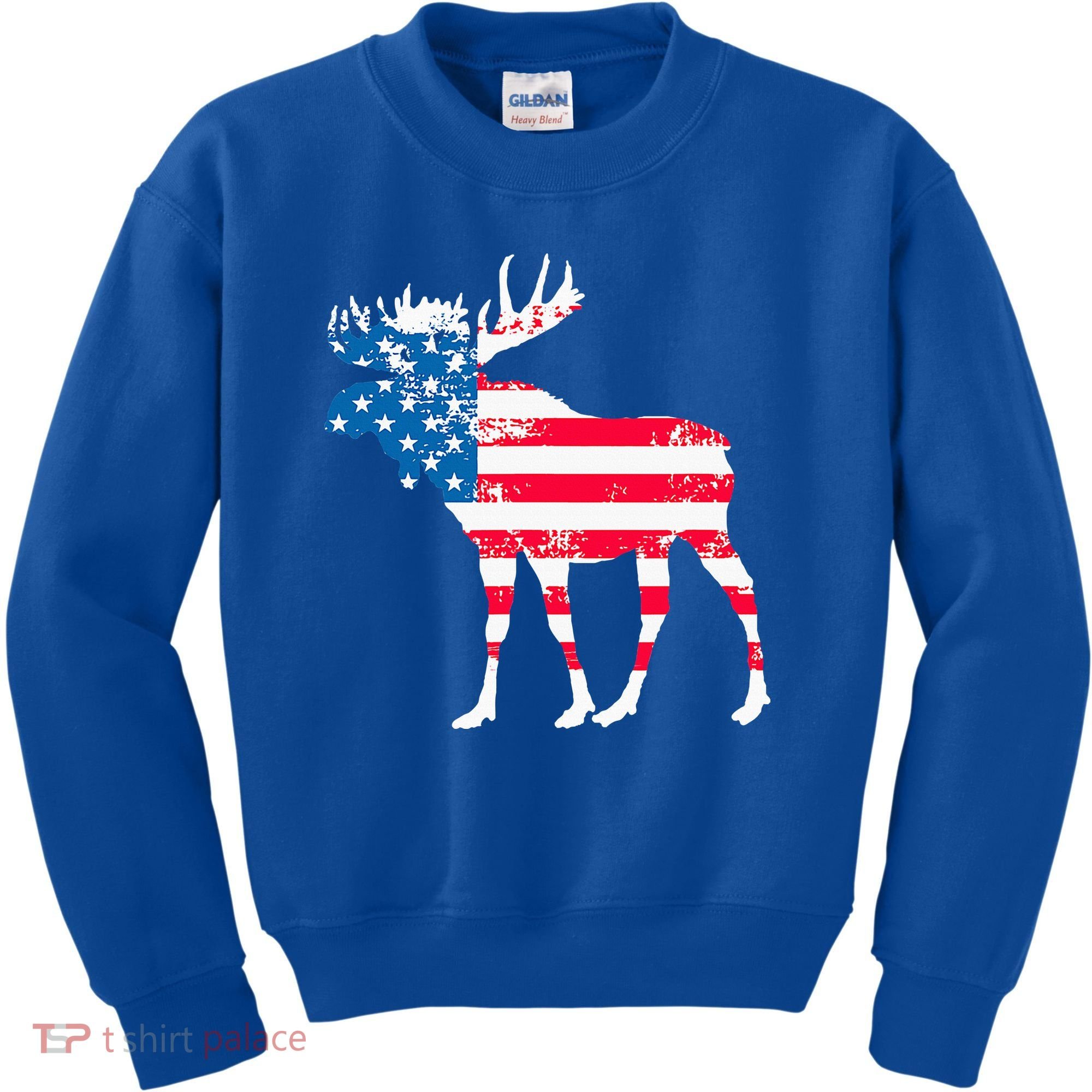 American Flag Moose Patriotic Moose Kids Sweatshirt