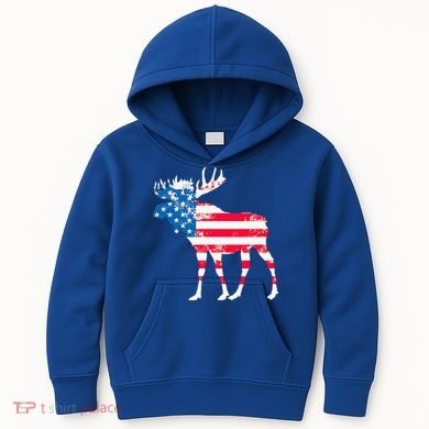 American Flag Moose Patriotic Moose Kids Hoodie