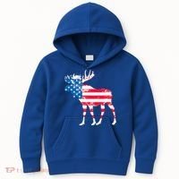 American Flag Moose Patriotic Moose Kids Hoodie thumb 0