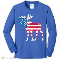 American Flag Moose Patriotic Moose Kids Long Sleeve Shirt thumb 0