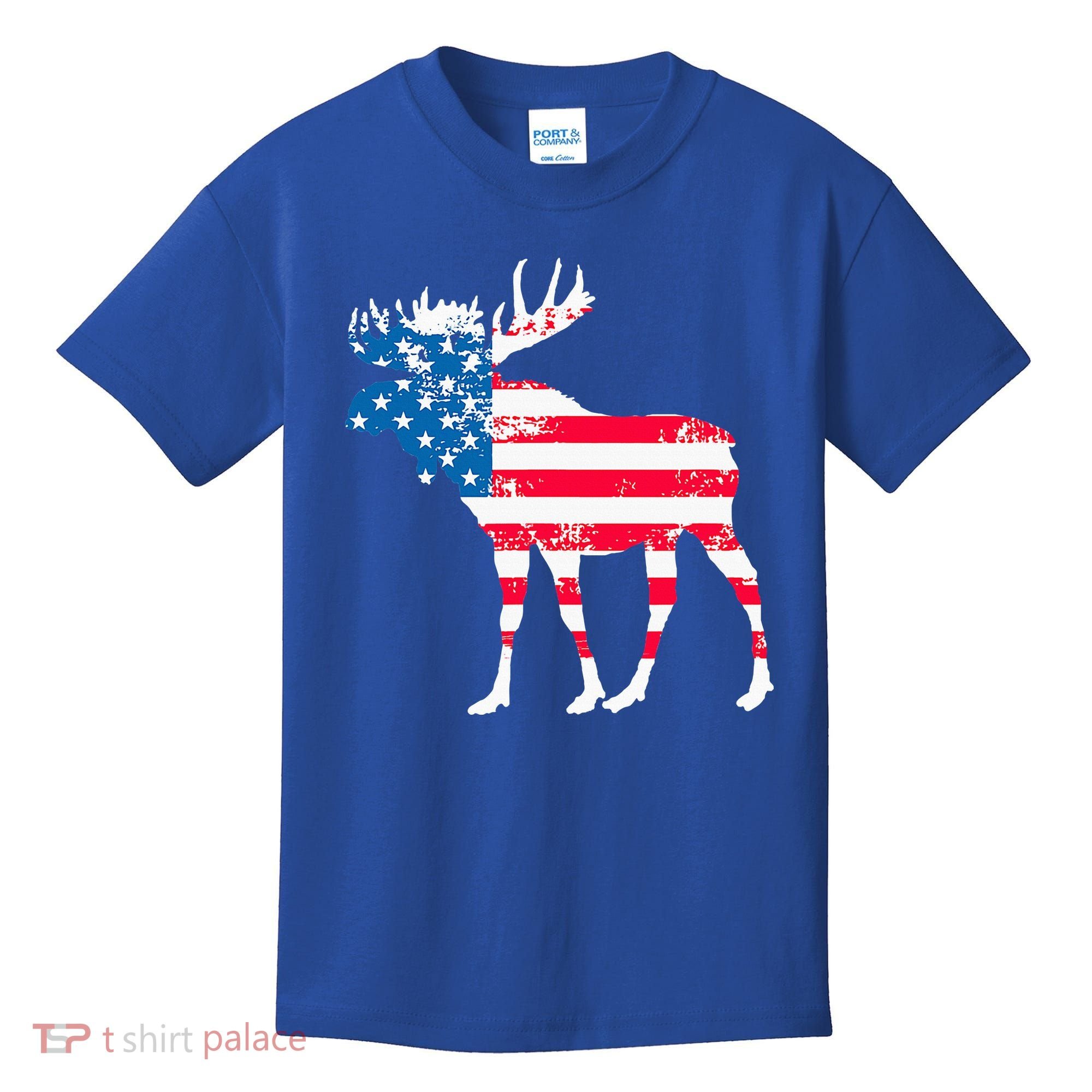 American Flag Moose Patriotic Moose Kids T-Shirt