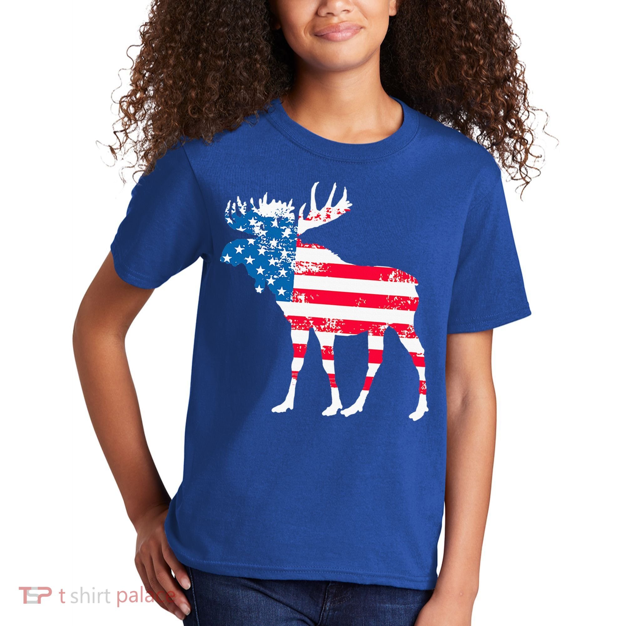 American Flag Moose Patriotic Moose Kids T-Shirt