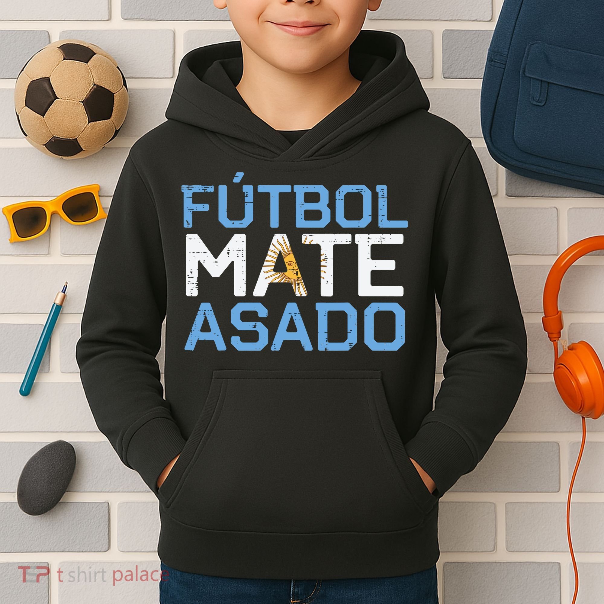 Argentina Futbol Mate Asado Flag Soccer Kids Hoodie