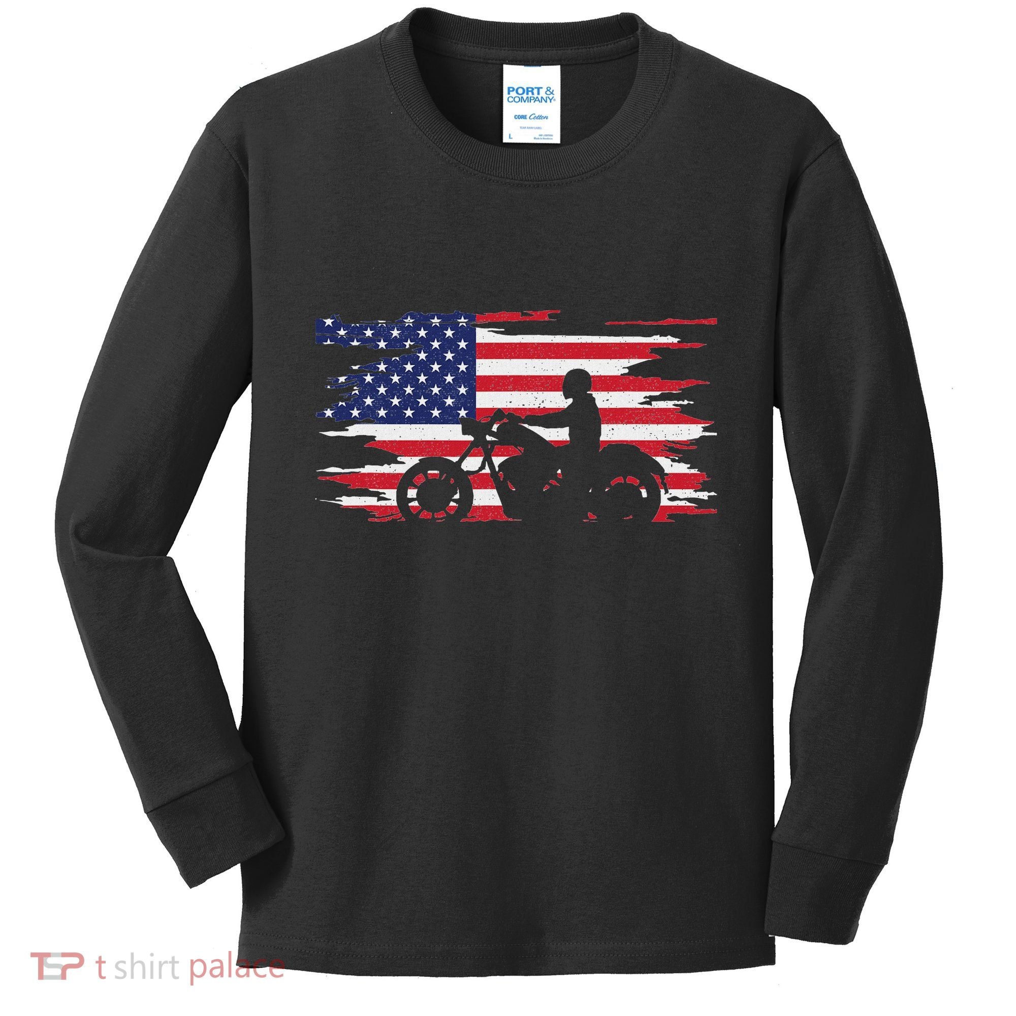 American Flag Motorcycle Apparel Motorcycle Kids Long Sleeve Shirt
