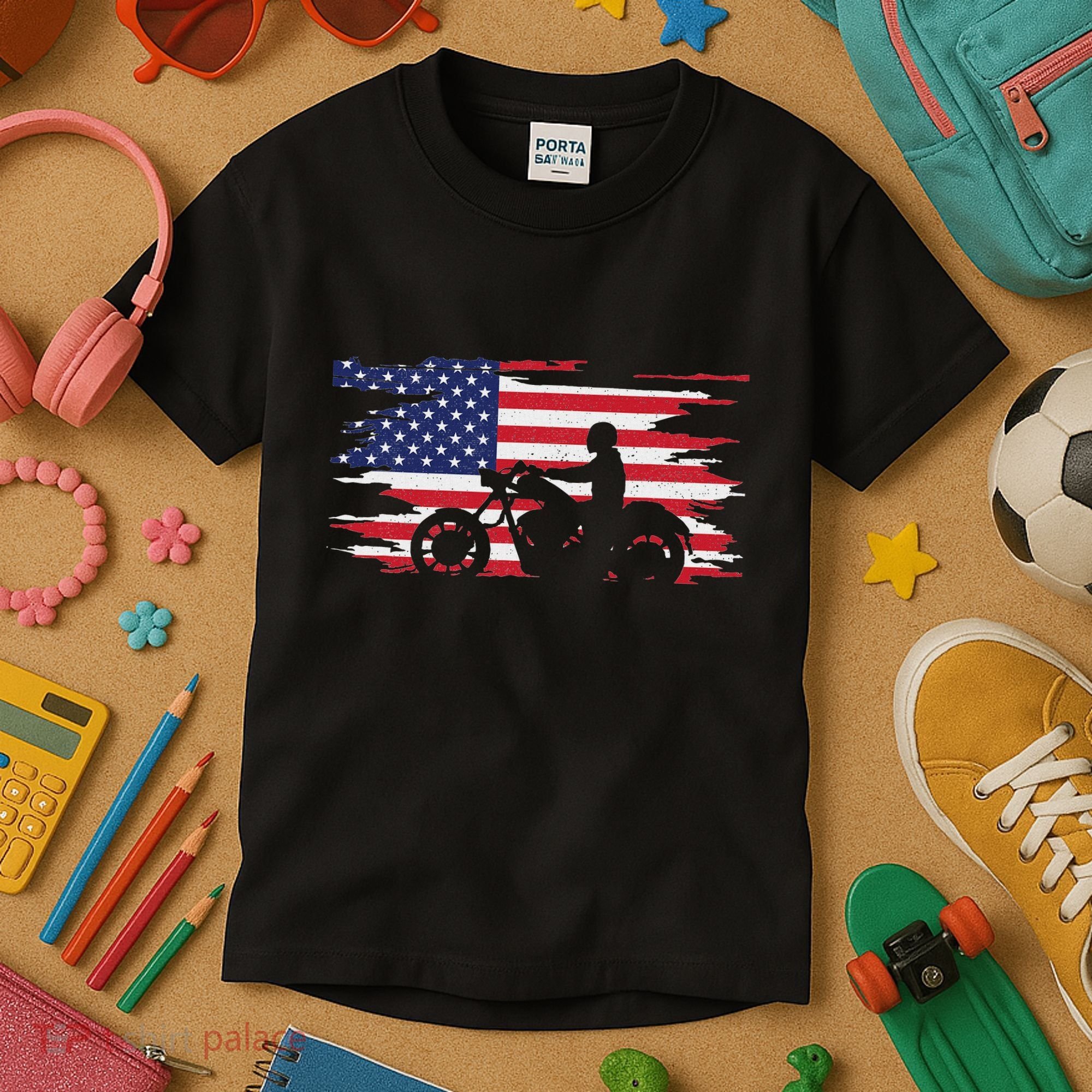 American Flag Motorcycle Apparel Motorcycle Kids T-Shirt