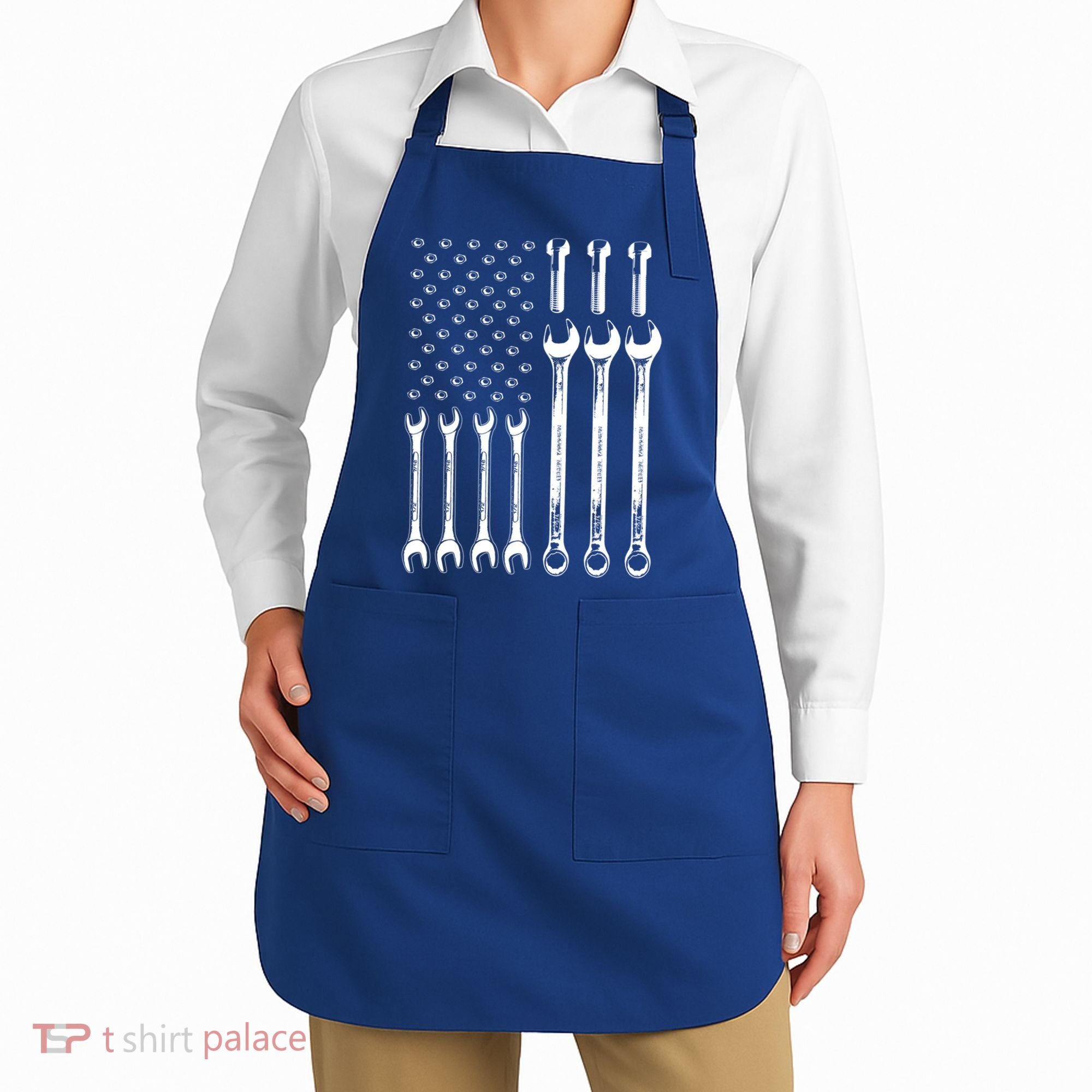 American Flag Mechanic Patriotic Wrench Repair Funny Gift Apron