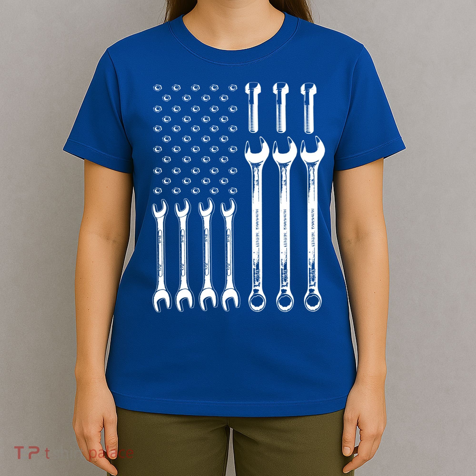 American Flag Mechanic Patriotic Wrench Repair Funny Gift T-Shirt