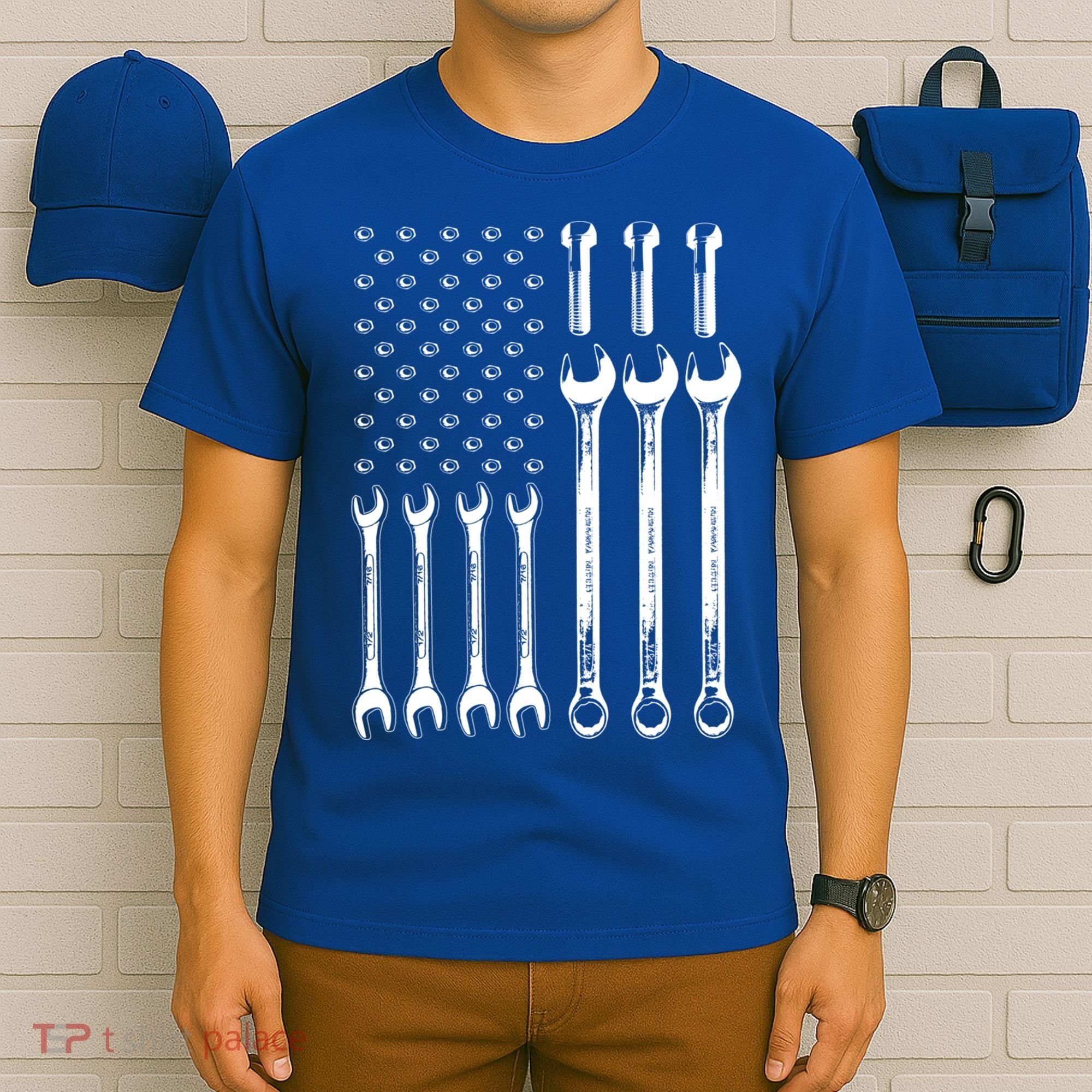 American Flag Mechanic Patriotic Wrench Repair Funny Gift T-Shirt