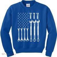 American Flag Mechanic Patriotic Wrench Repair Funny Gift Kids Sweatshirt thumb 0