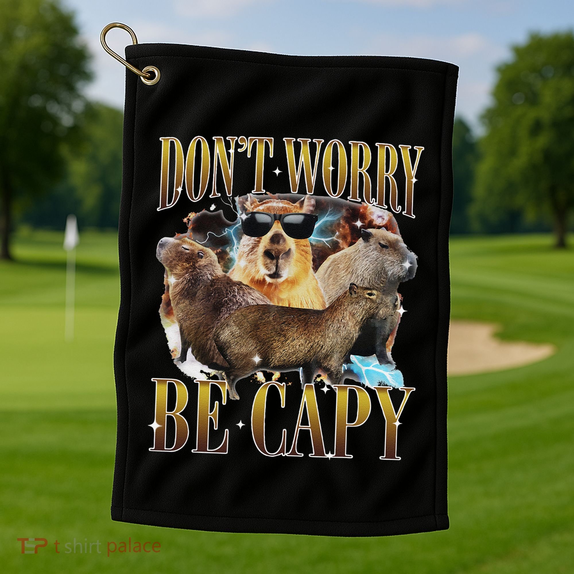 Animals Funny Meme DonT Worry Be Capy Capybara Moon Feral Golf Towel