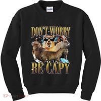 Animals Funny Meme DonT Worry Be Capy Capybara Moon Feral Kids Sweatshirt thumb 0