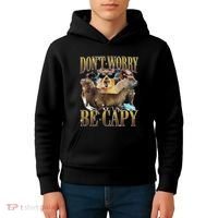 Animals Funny Meme DonT Worry Be Capy Capybara Moon Feral Kids Hoodie thumb 4