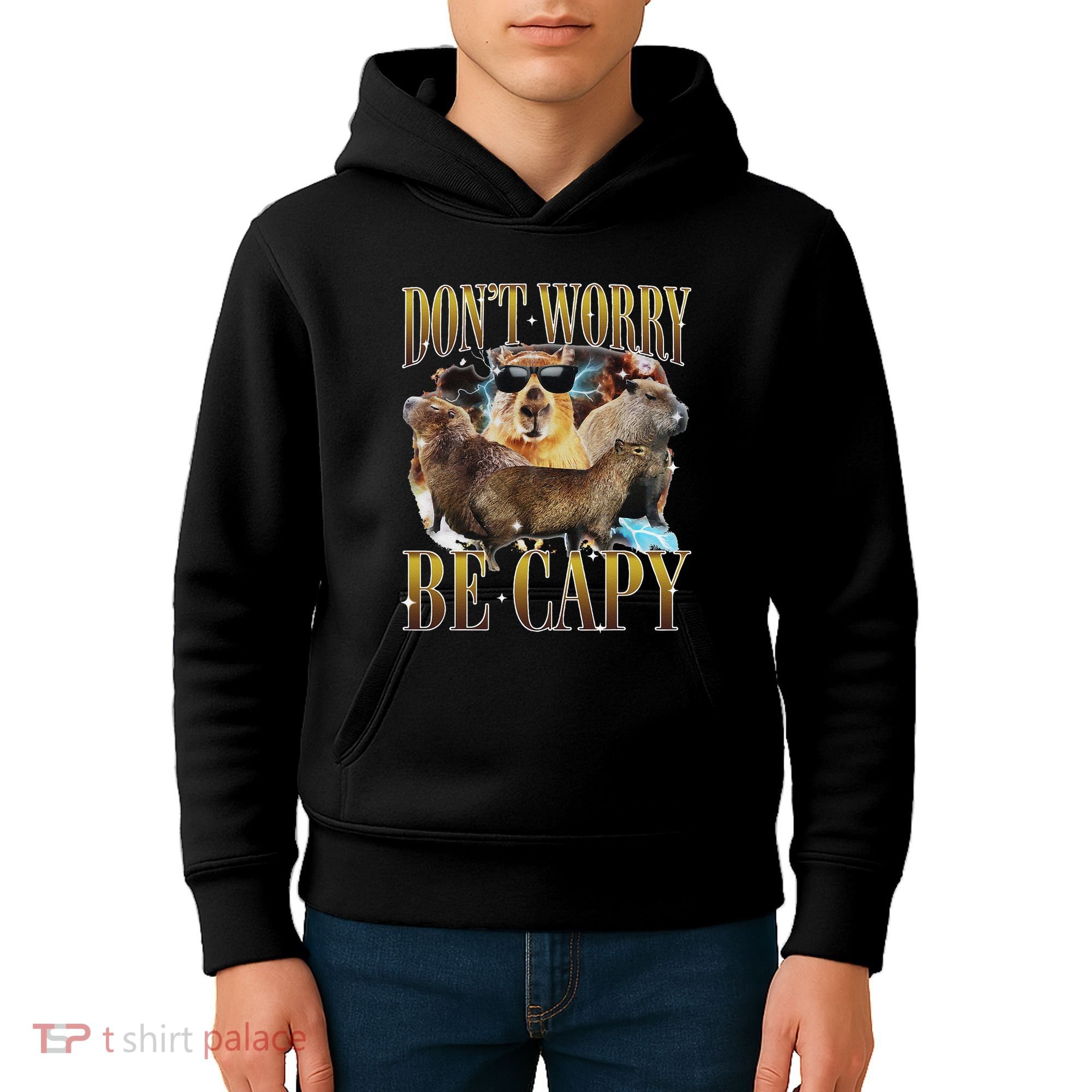 Animals Funny Meme DonT Worry Be Capy Capybara Moon Feral Kids Hoodie