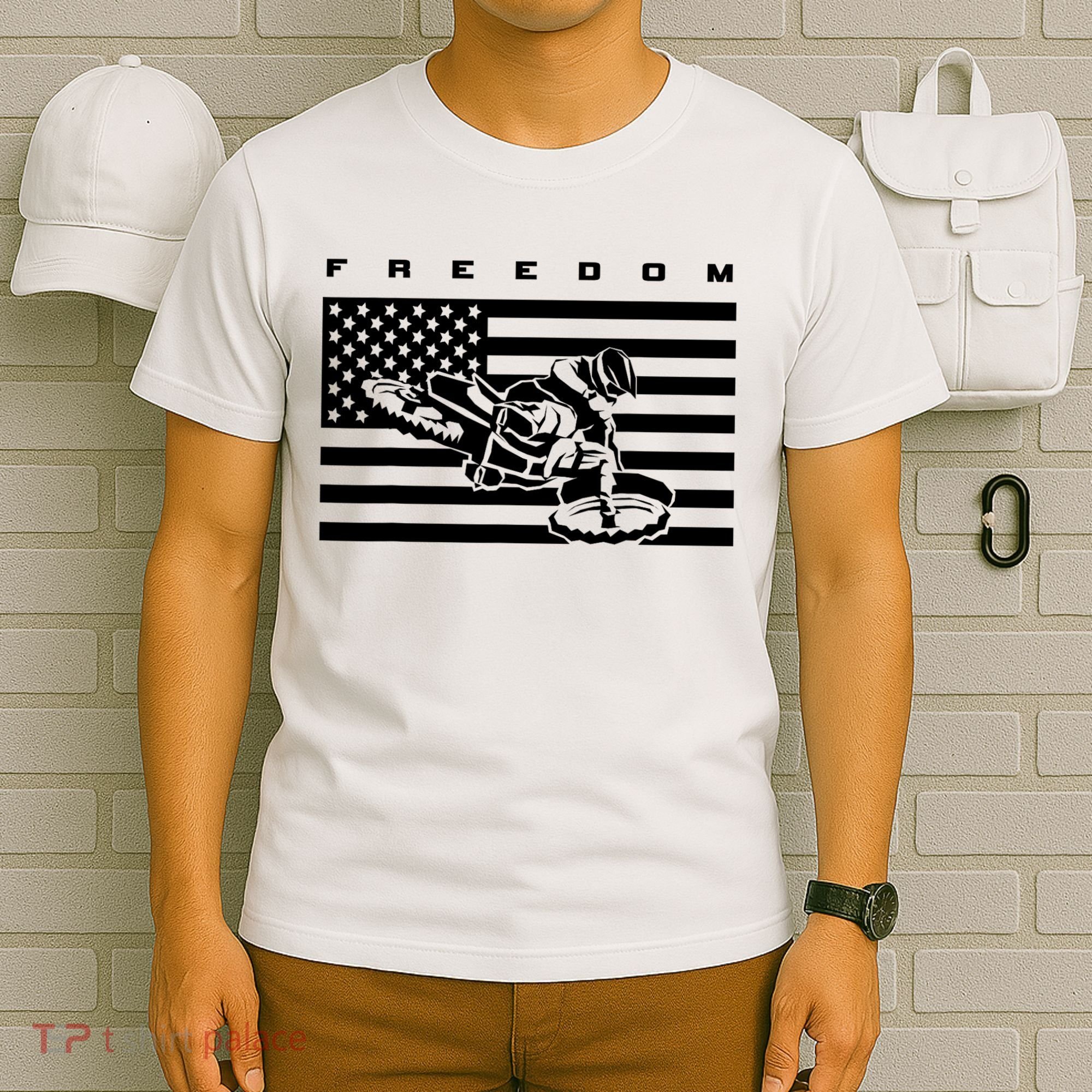 American Flag Motocross Apparel Motocross Dirt Bike T-Shirt
