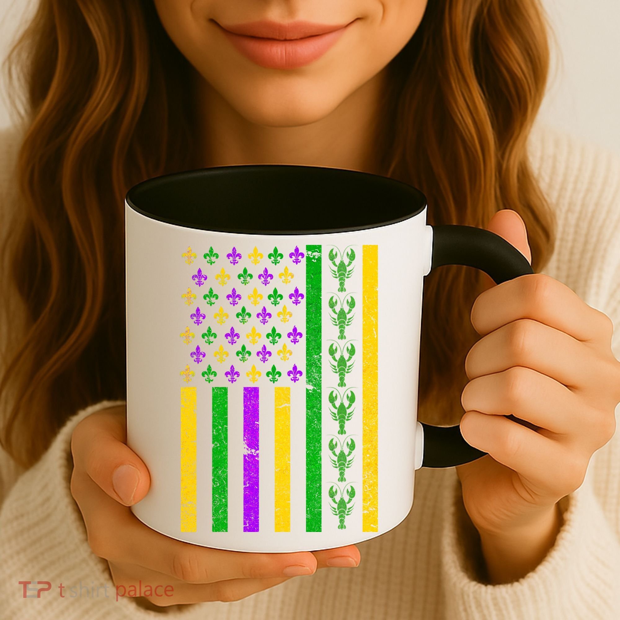 American Flag Mardi Gras Tshirt Mardi Gras Crawfish Coffee Mug