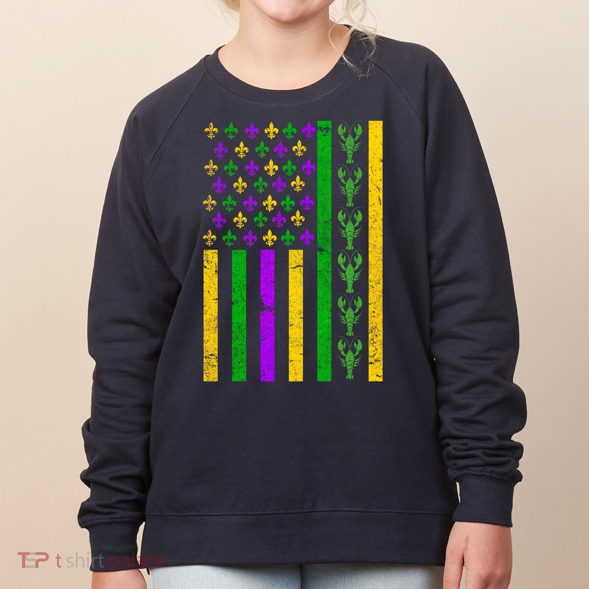 American Flag Mardi Gras Tshirt Mardi Gras Crawfish Women's Sweatshirt