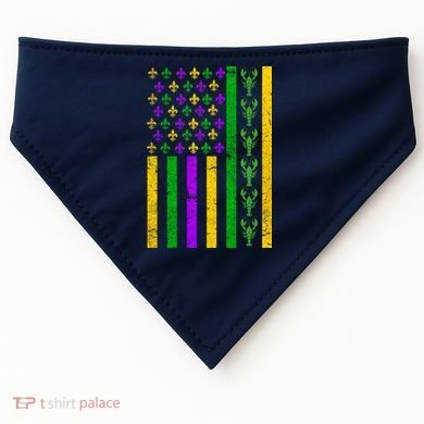 American Flag Mardi Gras Tshirt Mardi Gras Crawfish USA-Made Doggie Bandana