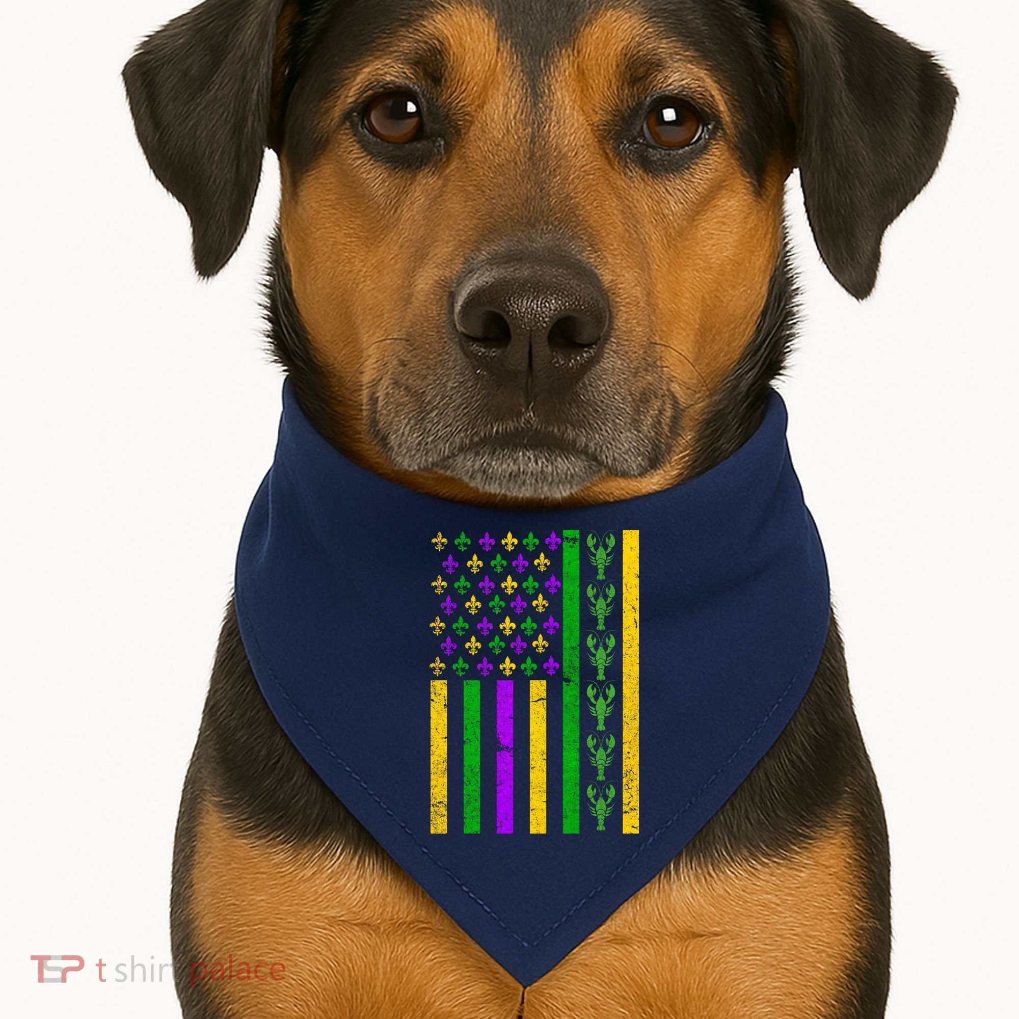 American Flag Mardi Gras Tshirt Mardi Gras Crawfish USA-Made Doggie Bandana