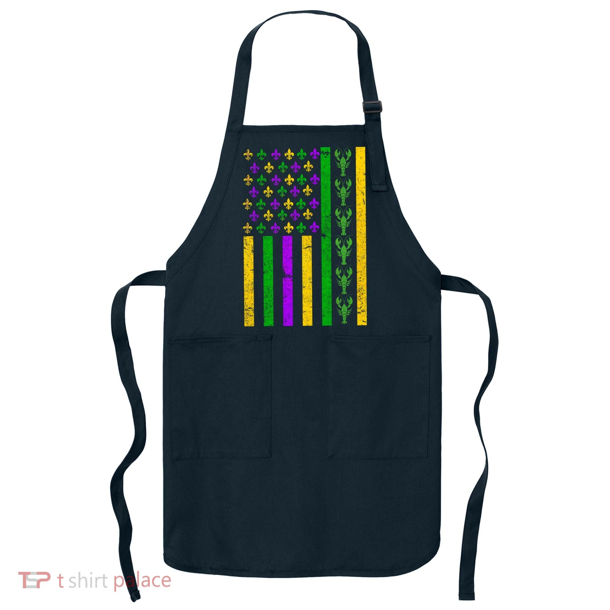 American Flag Mardi Gras Tshirt Mardi Gras Crawfish Apron