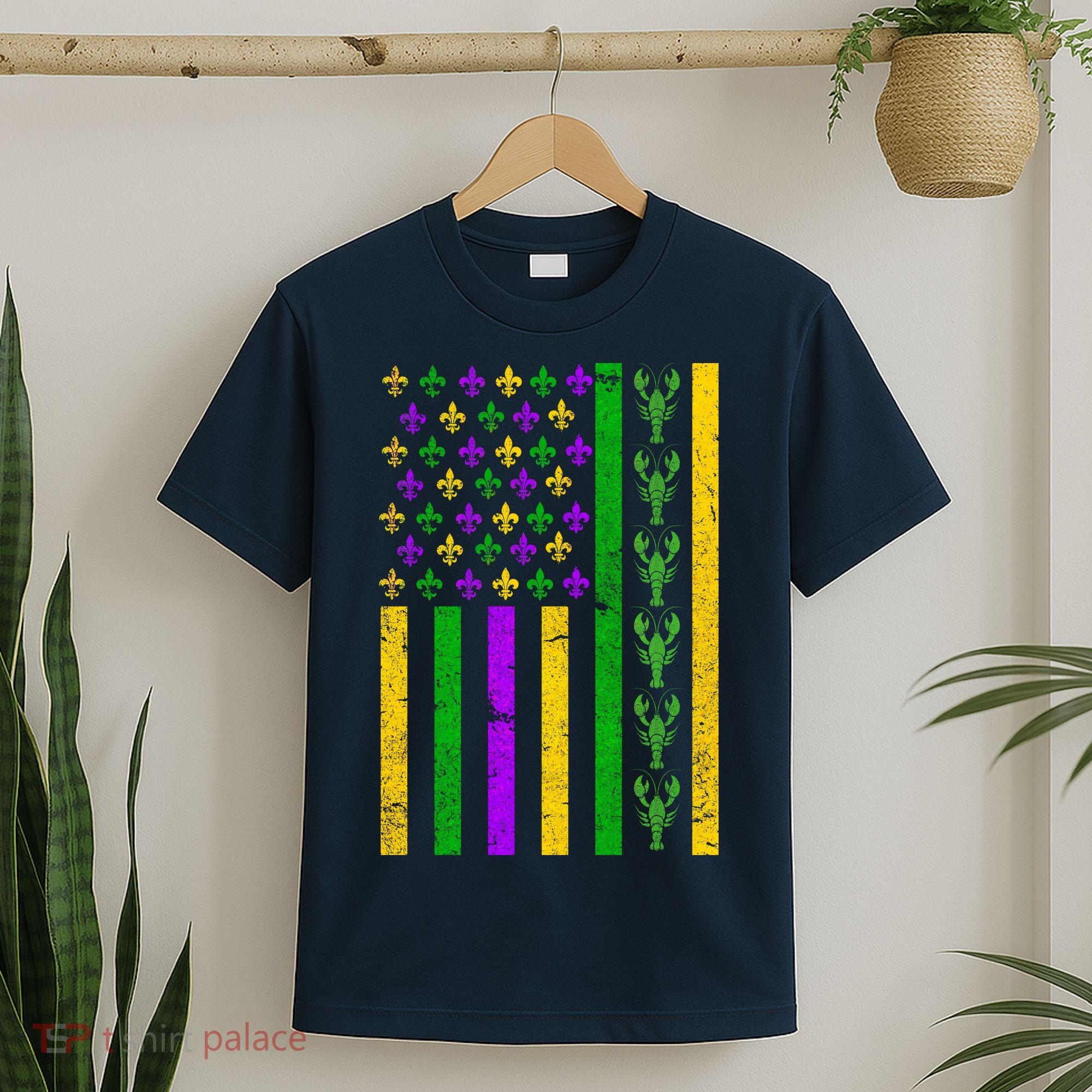 American Flag Mardi Gras Tshirt Mardi Gras Crawfish T-Shirt