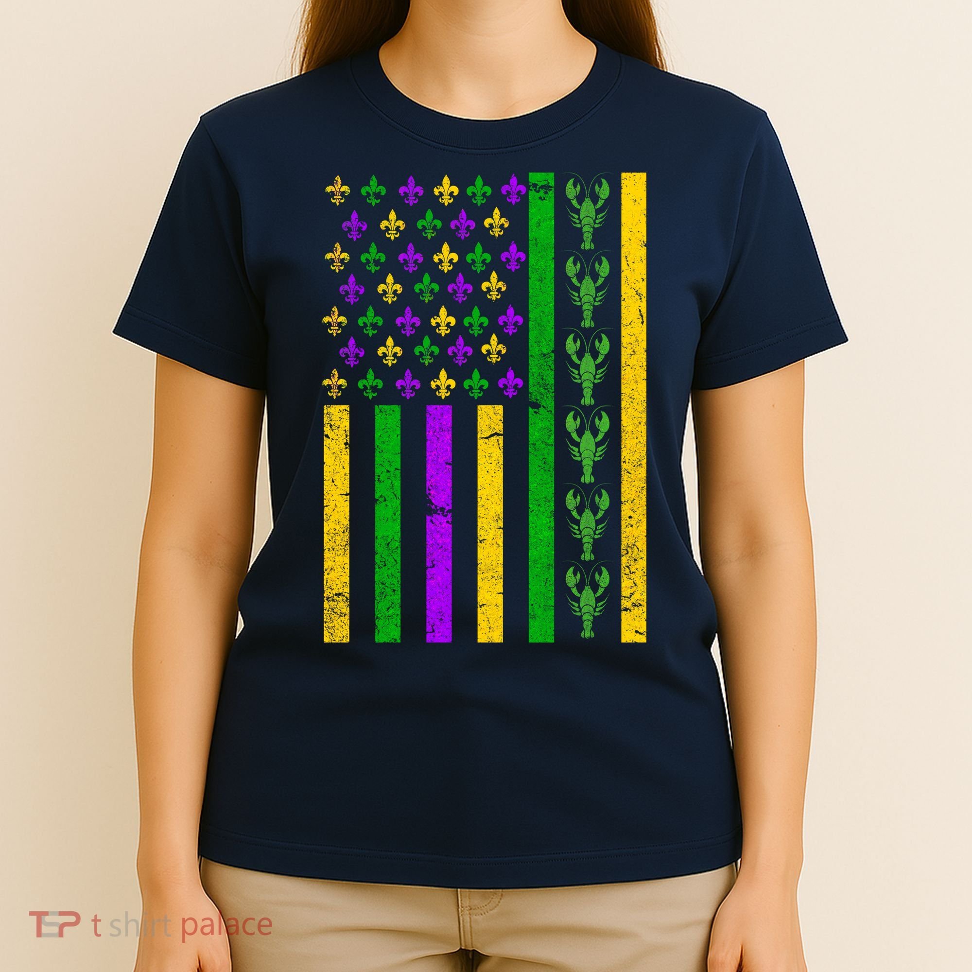 American Flag Mardi Gras Tshirt Mardi Gras Crawfish T-Shirt