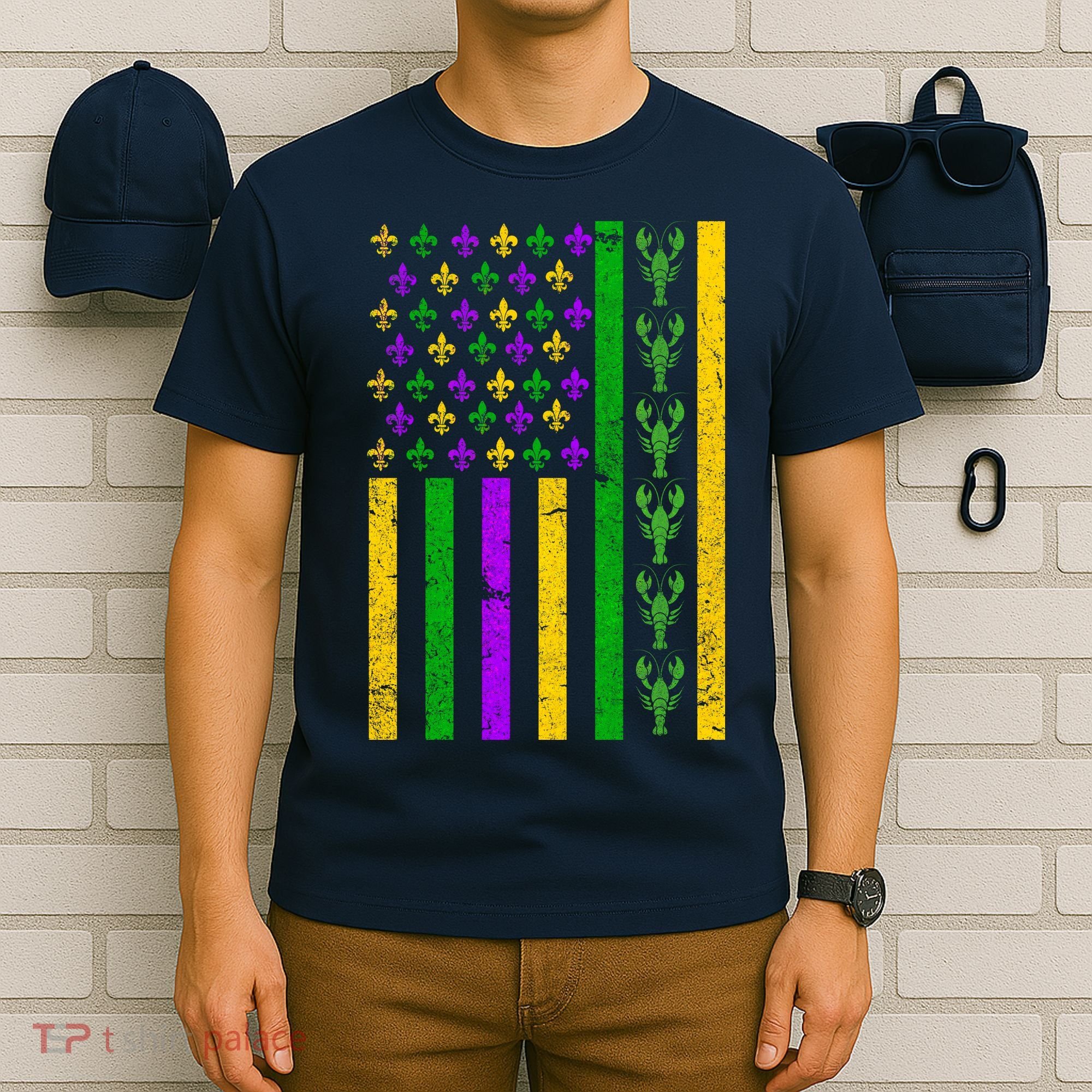 American Flag Mardi Gras Tshirt Mardi Gras Crawfish T-Shirt