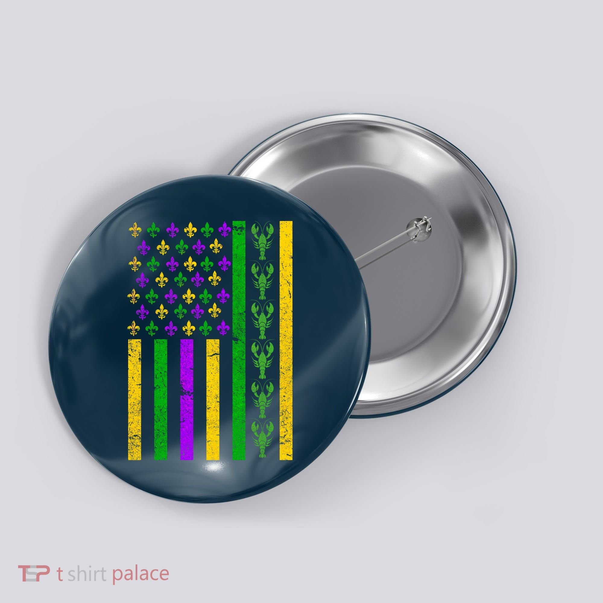 American Flag Mardi Gras Tshirt Mardi Gras Crawfish Button