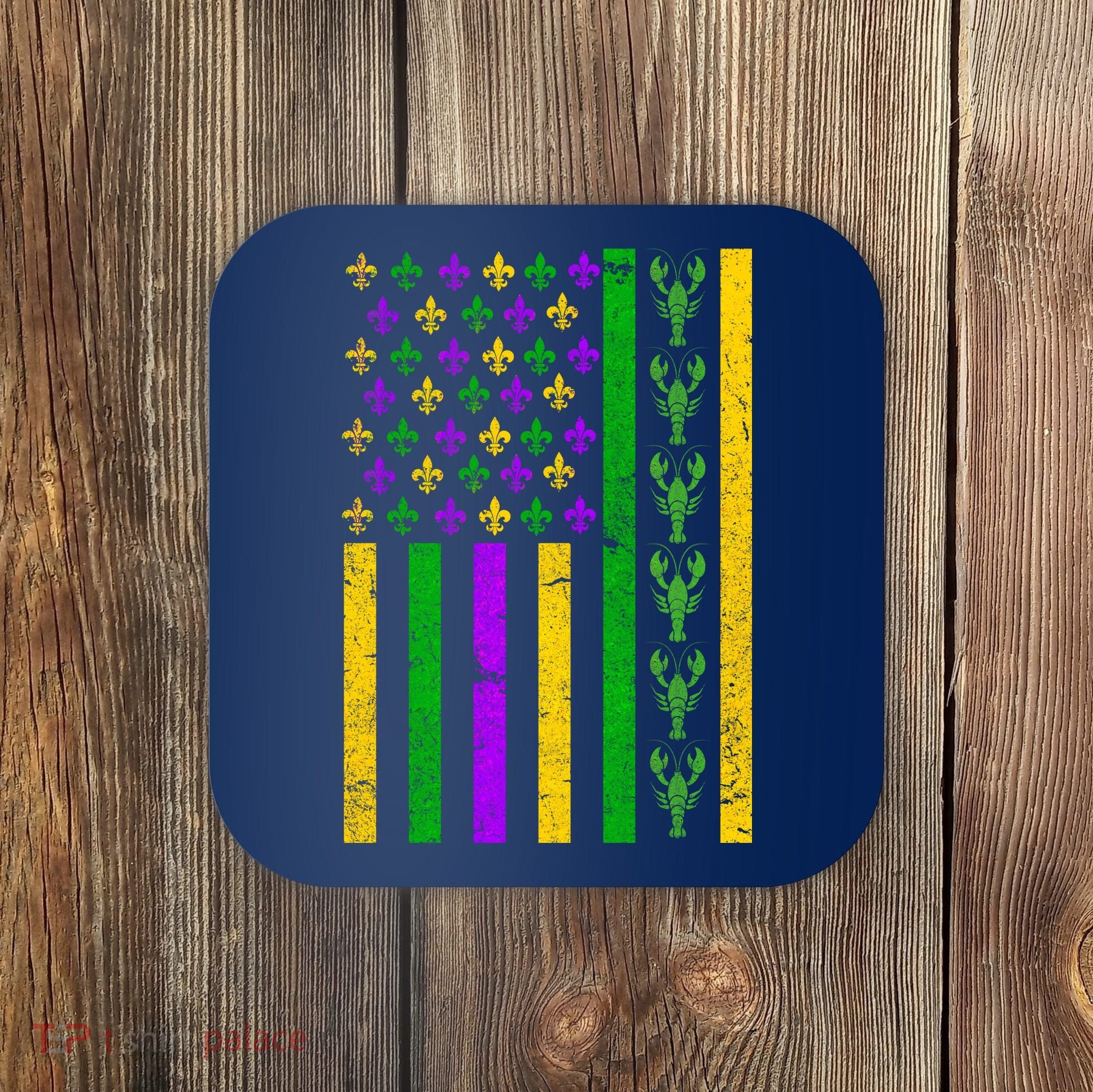 American Flag Mardi Gras Tshirt Mardi Gras Crawfish Coaster