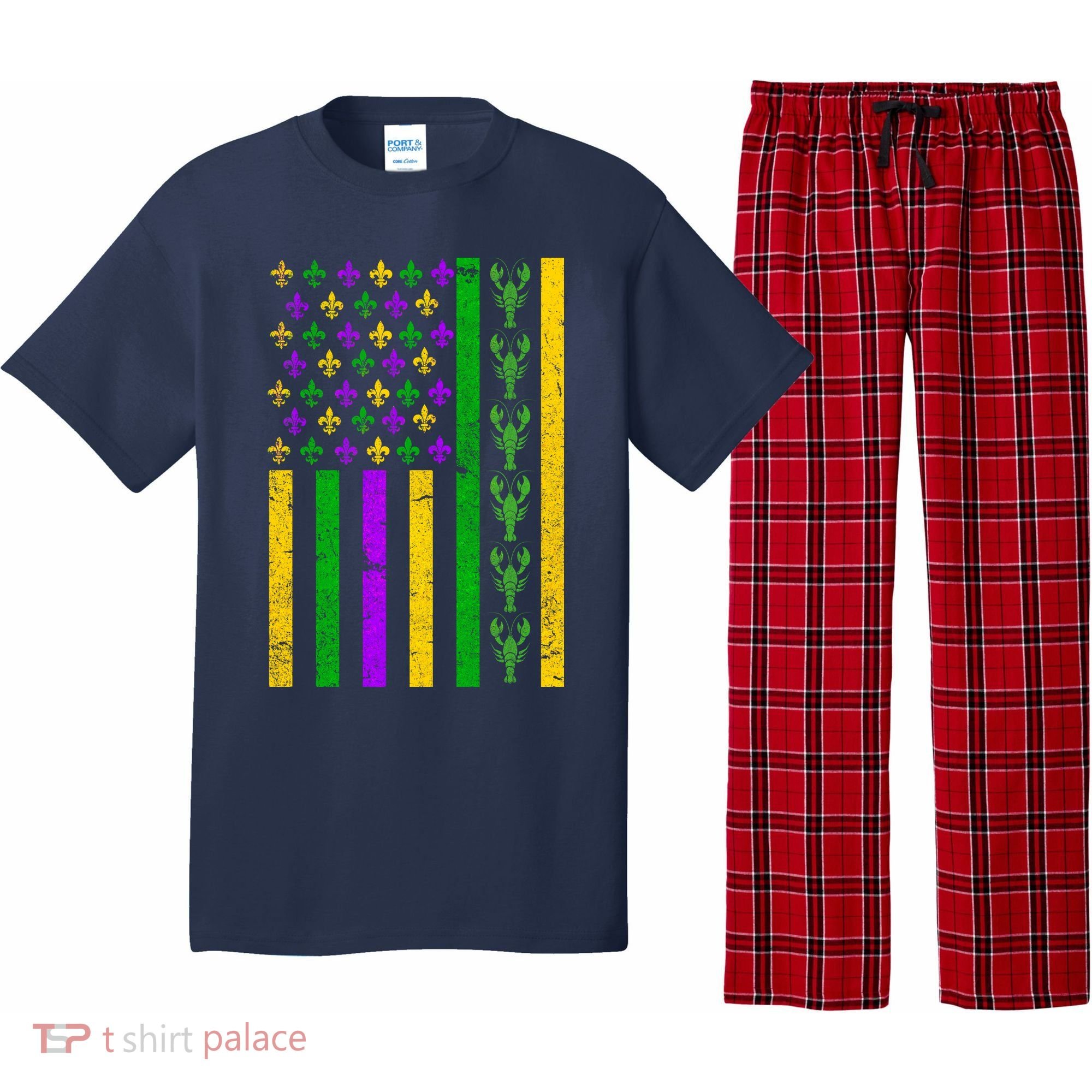 American Flag Mardi Gras Tshirt Mardi Gras Crawfish Pajama Set