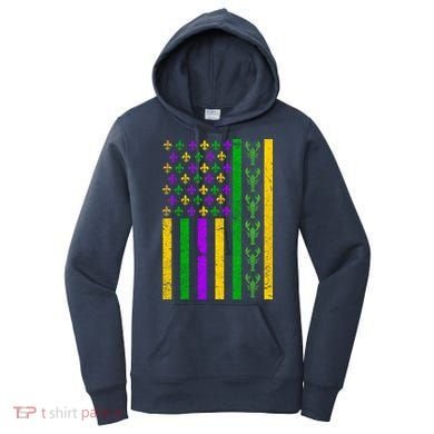 American Flag Mardi Gras Tshirt Mardi Gras Crawfish Women's Hoodie