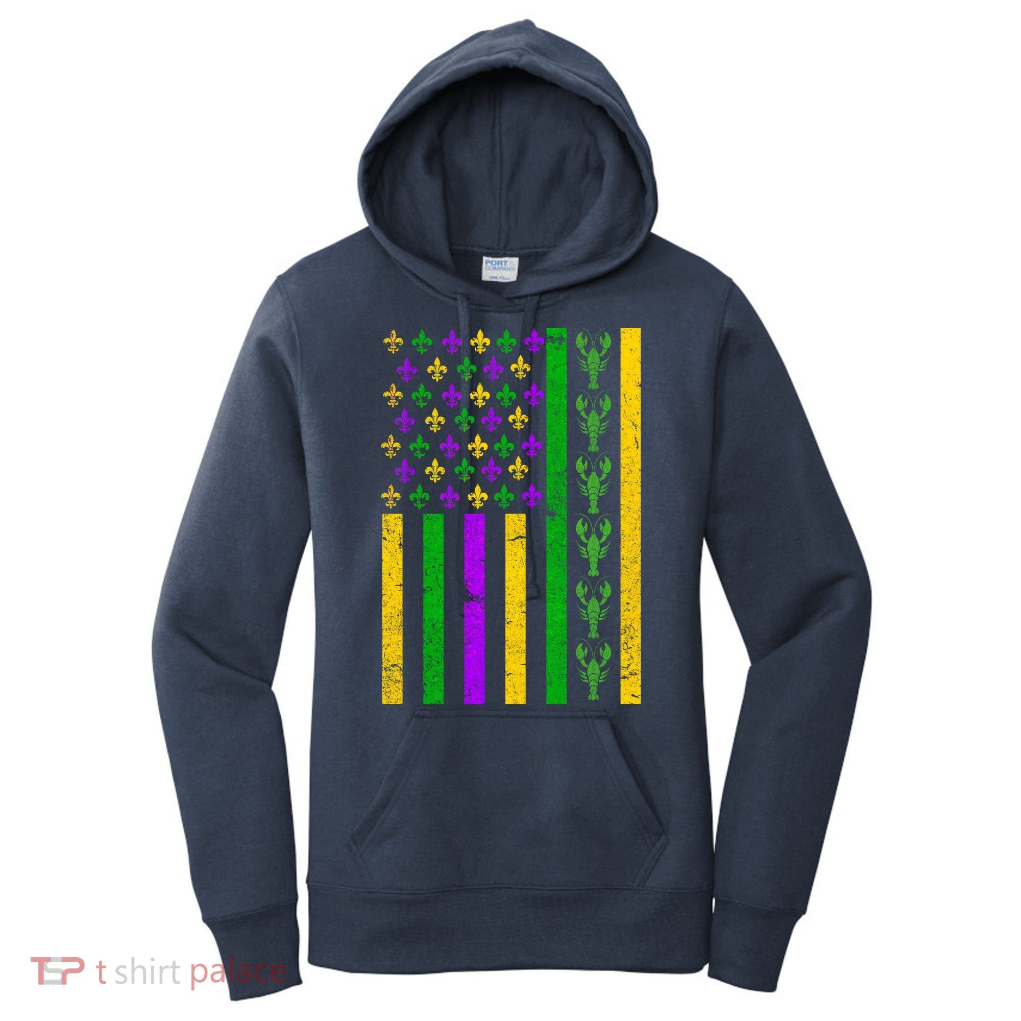 American Flag Mardi Gras Tshirt Mardi Gras Crawfish Women's Hoodie