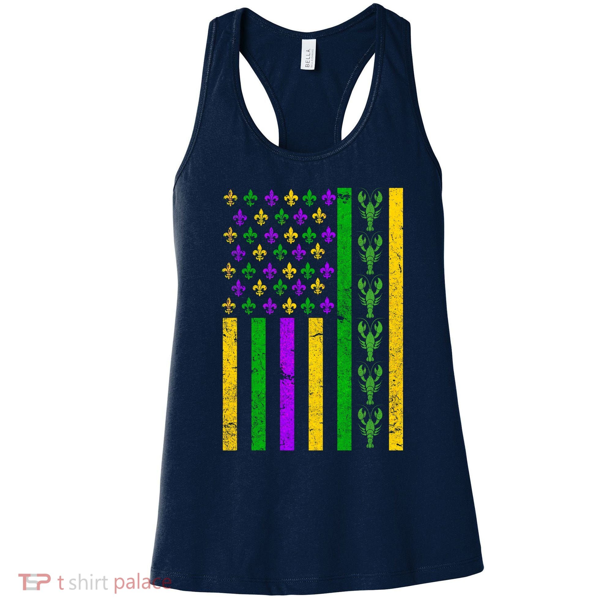 American Flag Mardi Gras Tshirt Mardi Gras Crawfish Women's Tank Top