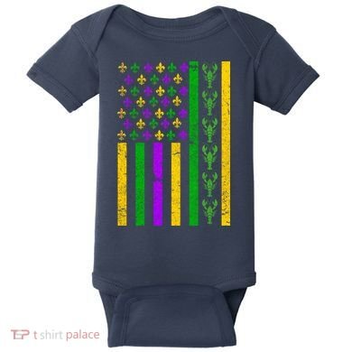 American Flag Mardi Gras Tshirt Mardi Gras Crawfish Baby Bodysuit