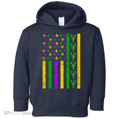 American Flag Mardi Gras Tshirt Mardi Gras Crawfish Toddler Hoodie