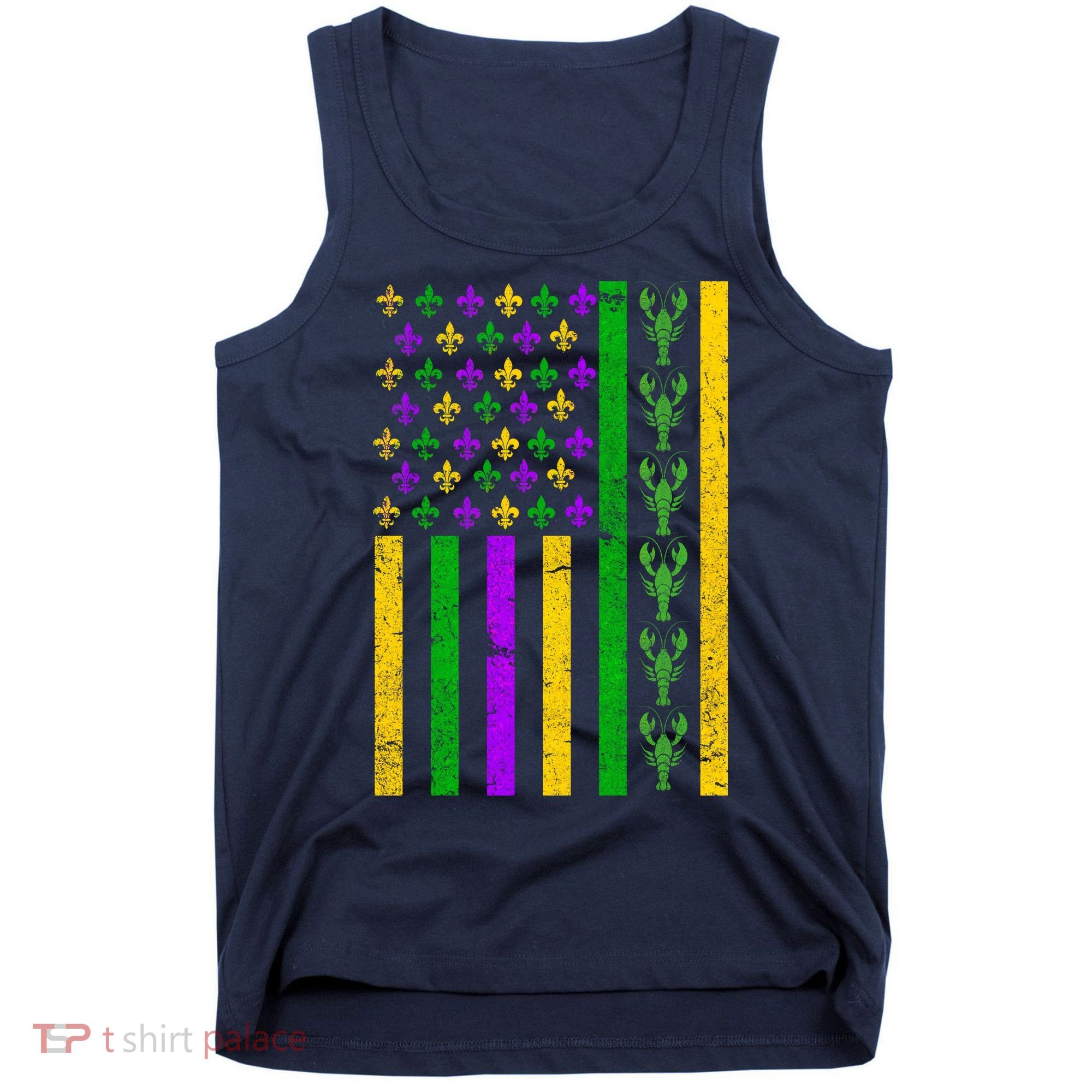 American Flag Mardi Gras Tshirt Mardi Gras Crawfish Tank Top