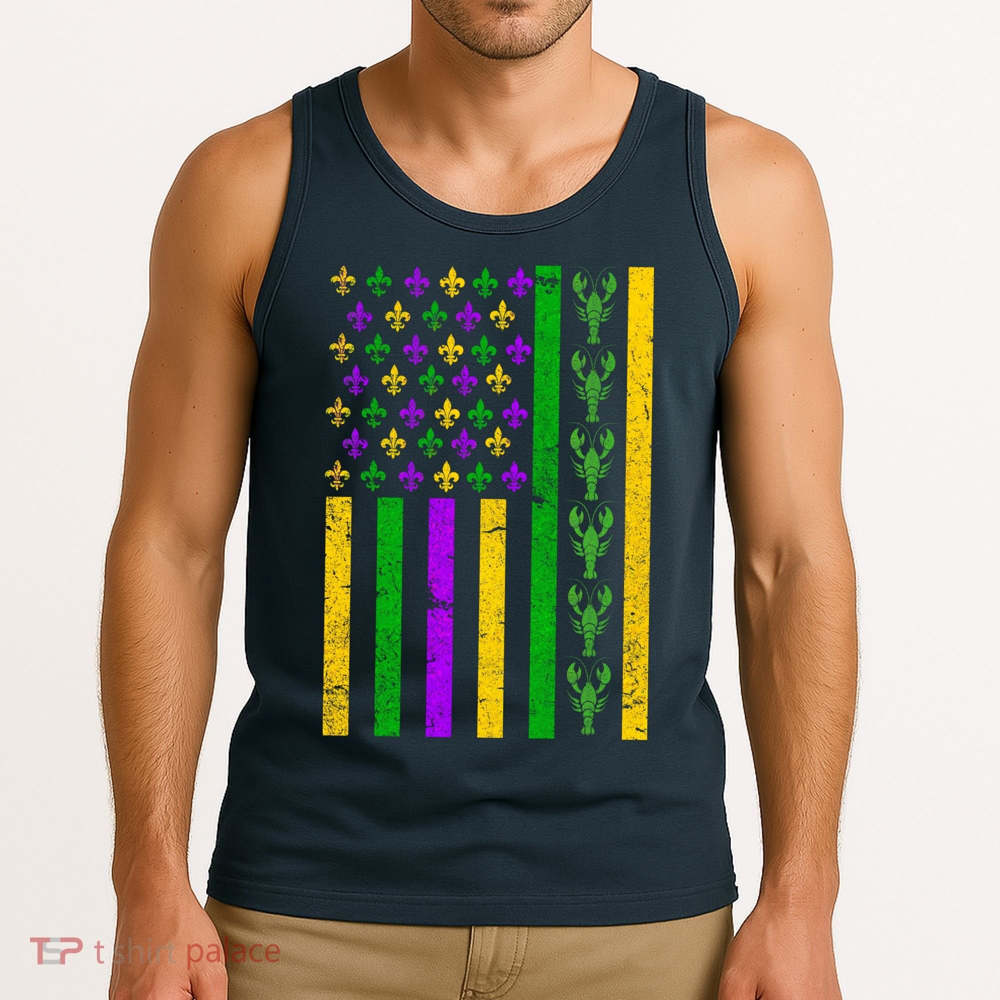 American Flag Mardi Gras Tshirt Mardi Gras Crawfish Tank Top