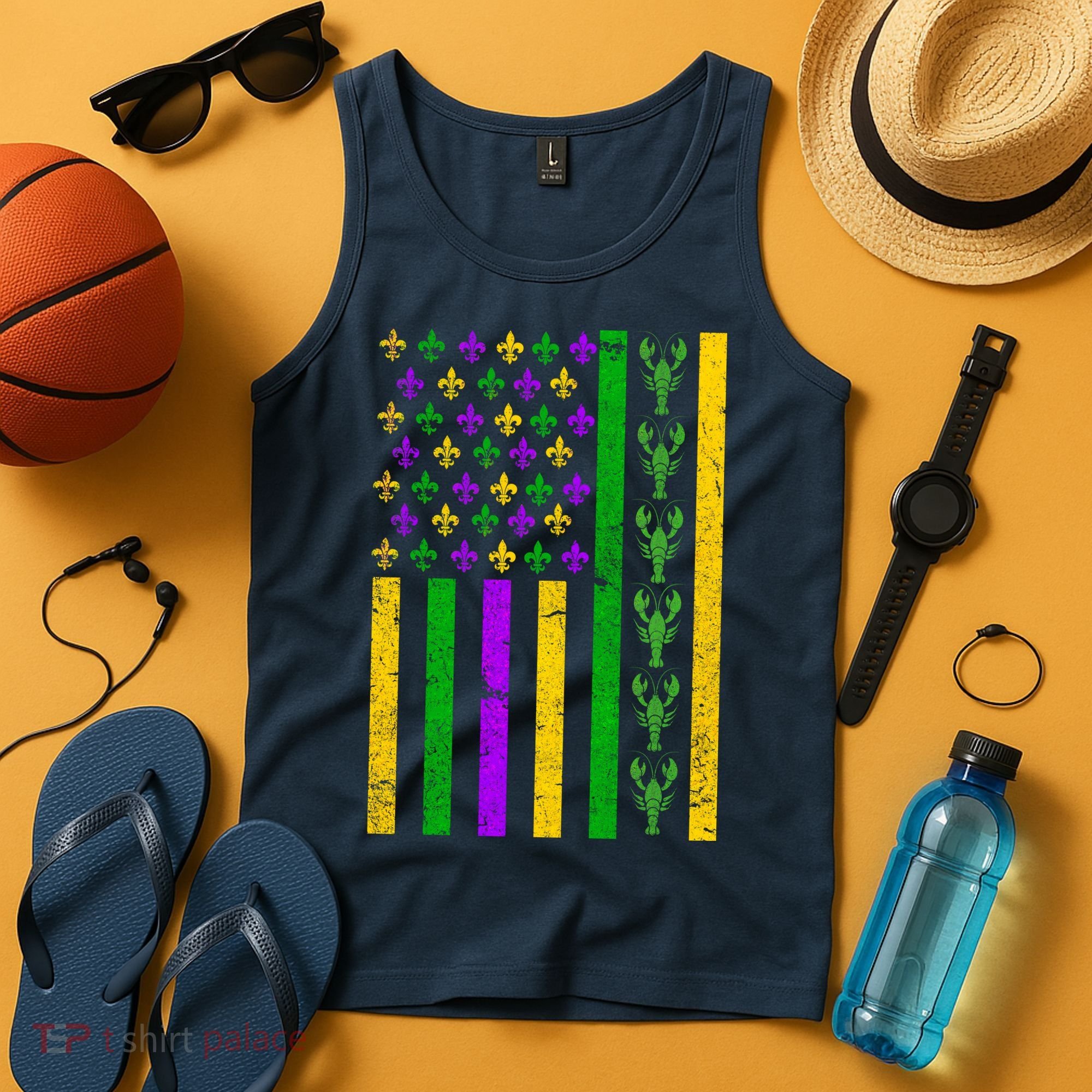 American Flag Mardi Gras Tshirt Mardi Gras Crawfish Tank Top
