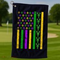 American Flag Mardi Gras Tshirt Mardi Gras Crawfish Golf Towel thumb 1