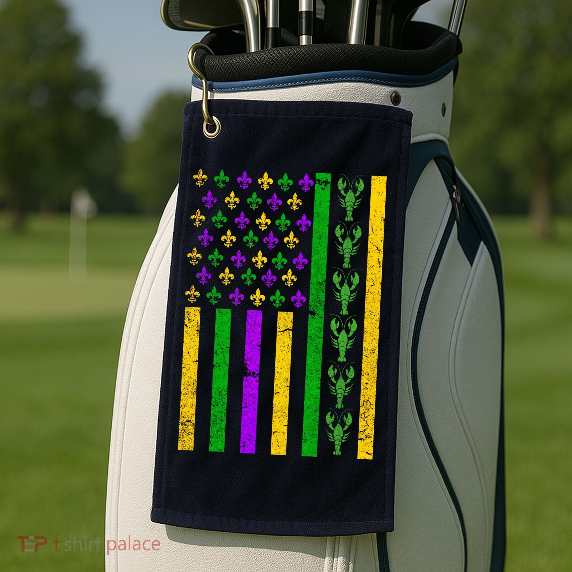 American Flag Mardi Gras Tshirt Mardi Gras Crawfish Golf Towel