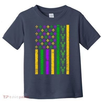 American Flag Mardi Gras Tshirt Mardi Gras Crawfish Toddler T-Shirt